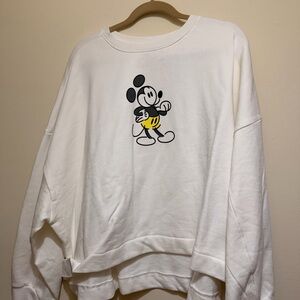 Disney White Crewneck Sweatshirt with Classic Mickey Graphic